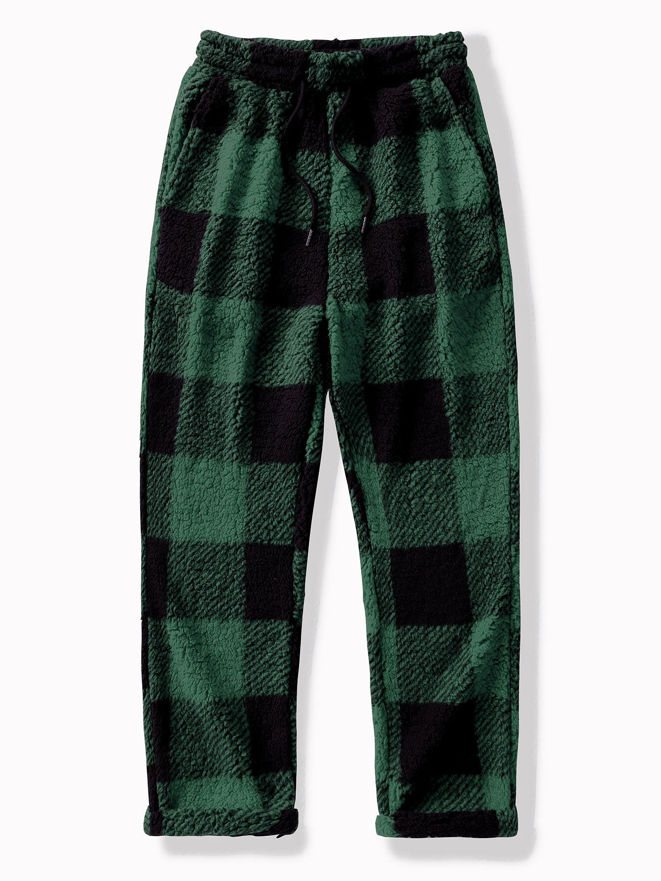 Men’s Checked Teddy Fleece Tracksuit – Hooded Two-Piece Set with Straight-Leg Trousers