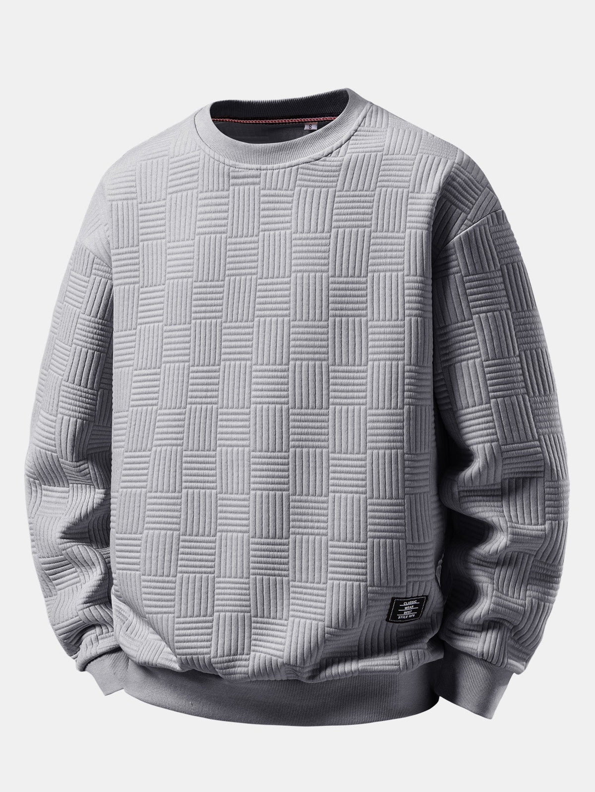 Men's Geometric Jacquard Sweatshirt – Relaxed Fit Raised Basketweave Texture Pullover with Crew Neck and Ribbed Trims