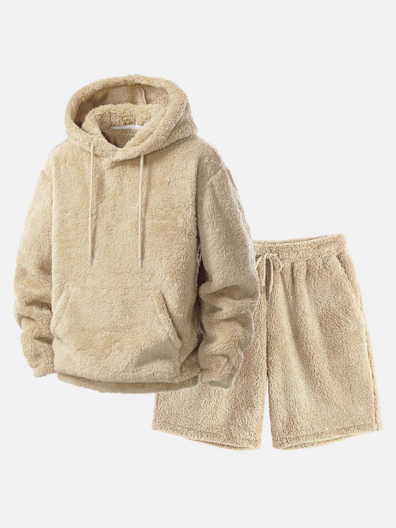 Men’s Teddy Fleece Hoodie and Shorts Set – Relaxed Two-Piece for Casual Days