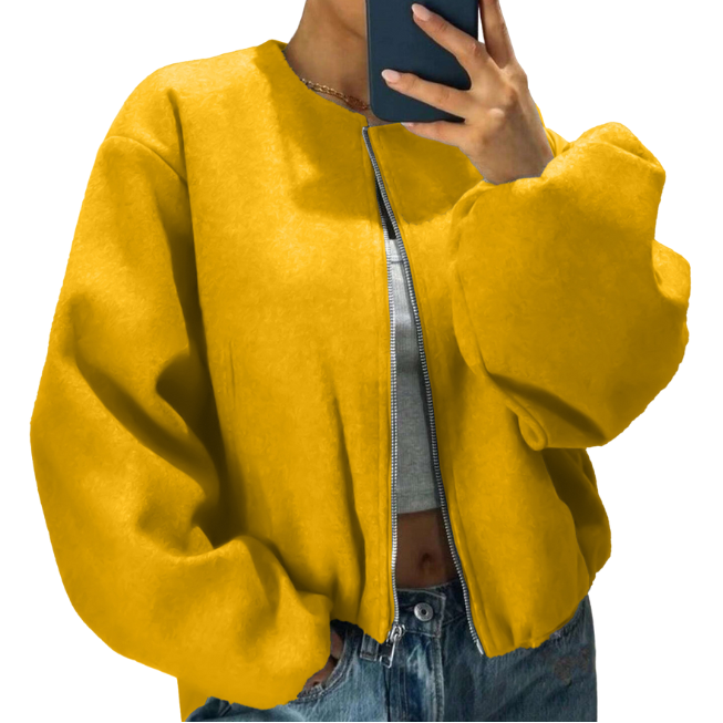 Lässige Bomberjacke mit Reißverschluss für Damen – Kurze Freizeitjacke für alltägliche Streetwear und die Übergangszeit