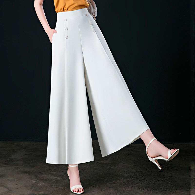 Women’s High Waisted Wide Leg Culottes with Front Pleats – Flowing Cropped Trousers for Workwear and Smart Casual Outfits