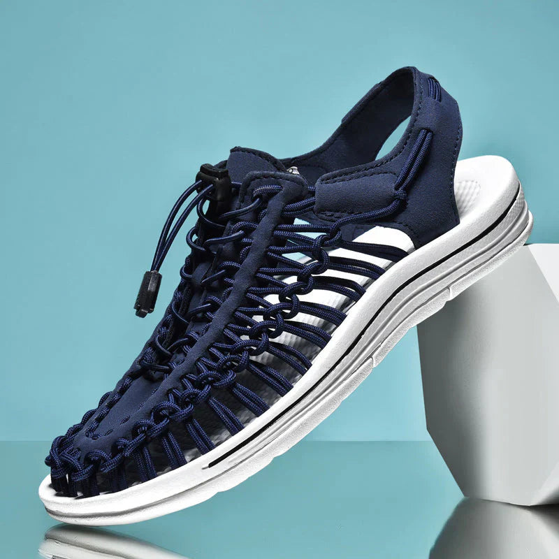 Herre sandaler med lukket tå i mesh, justerbare snørebånd, sommerfodtøj