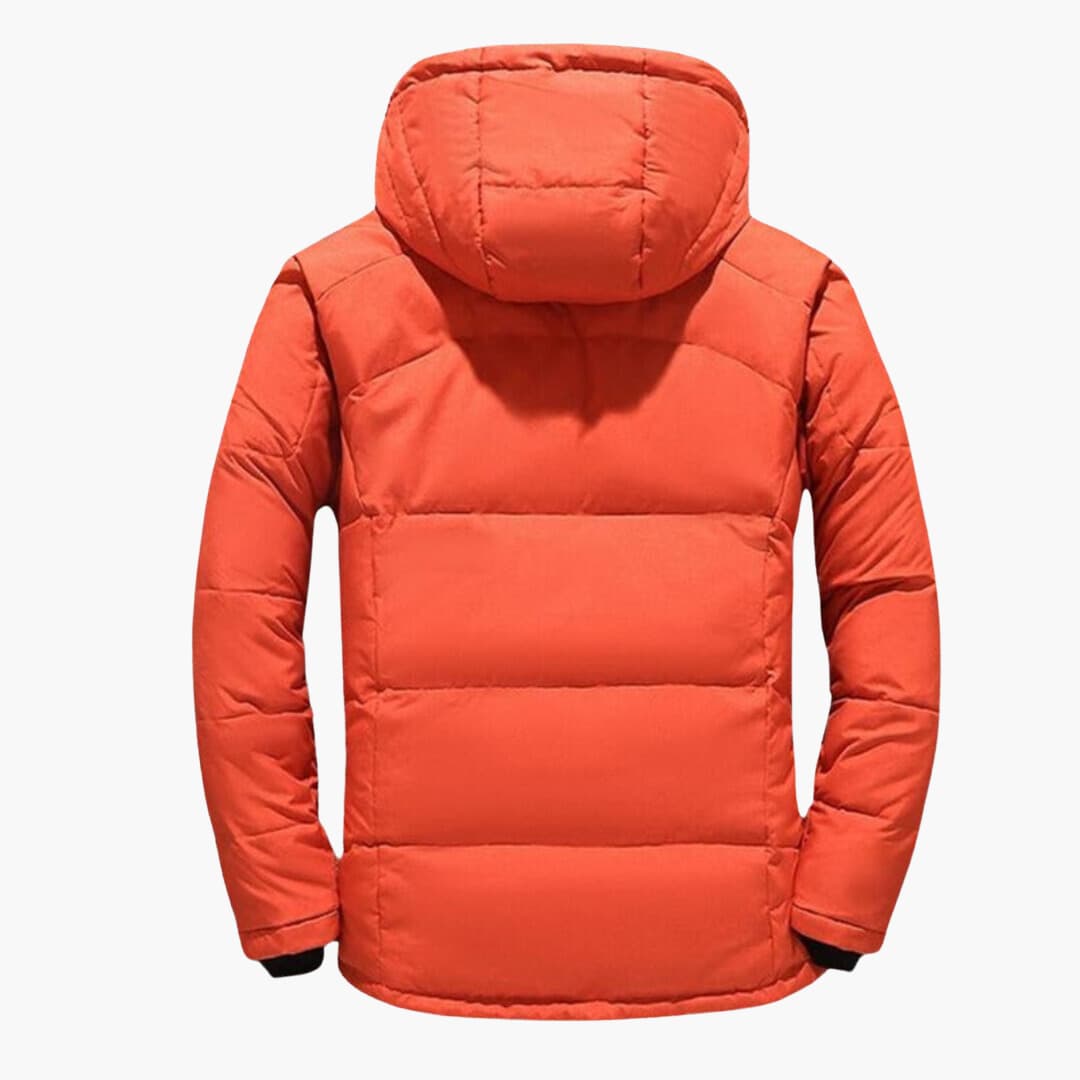 Men’s Weather-Resistant Hooded Down Jacket – Lightweight Insulated Multi-Pocket Layer for Active Winter Wear