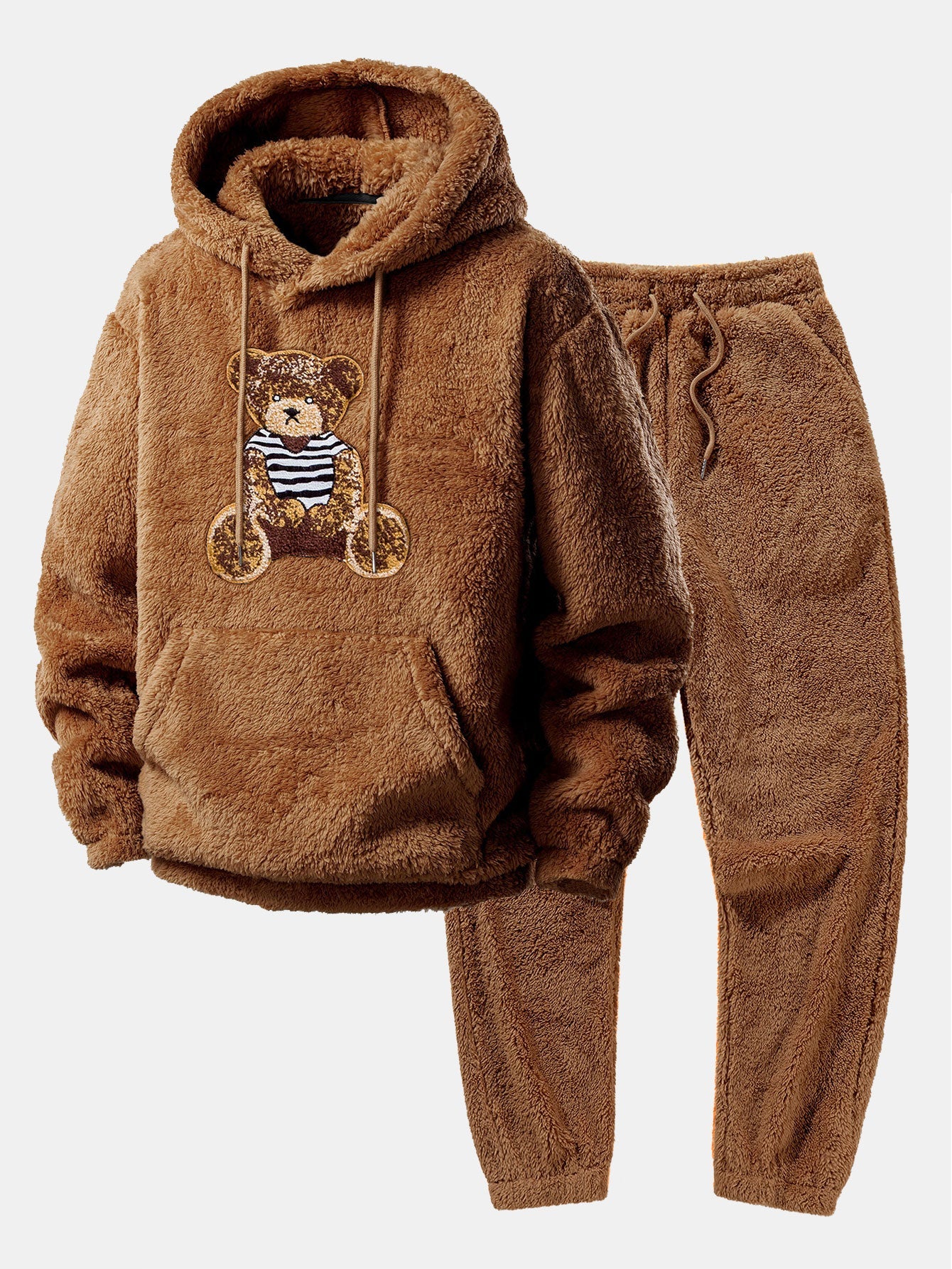 Men’s Plush Teddy Fleece Tracksuit – Relaxed Hoodie and Joggers for Winter Lounging