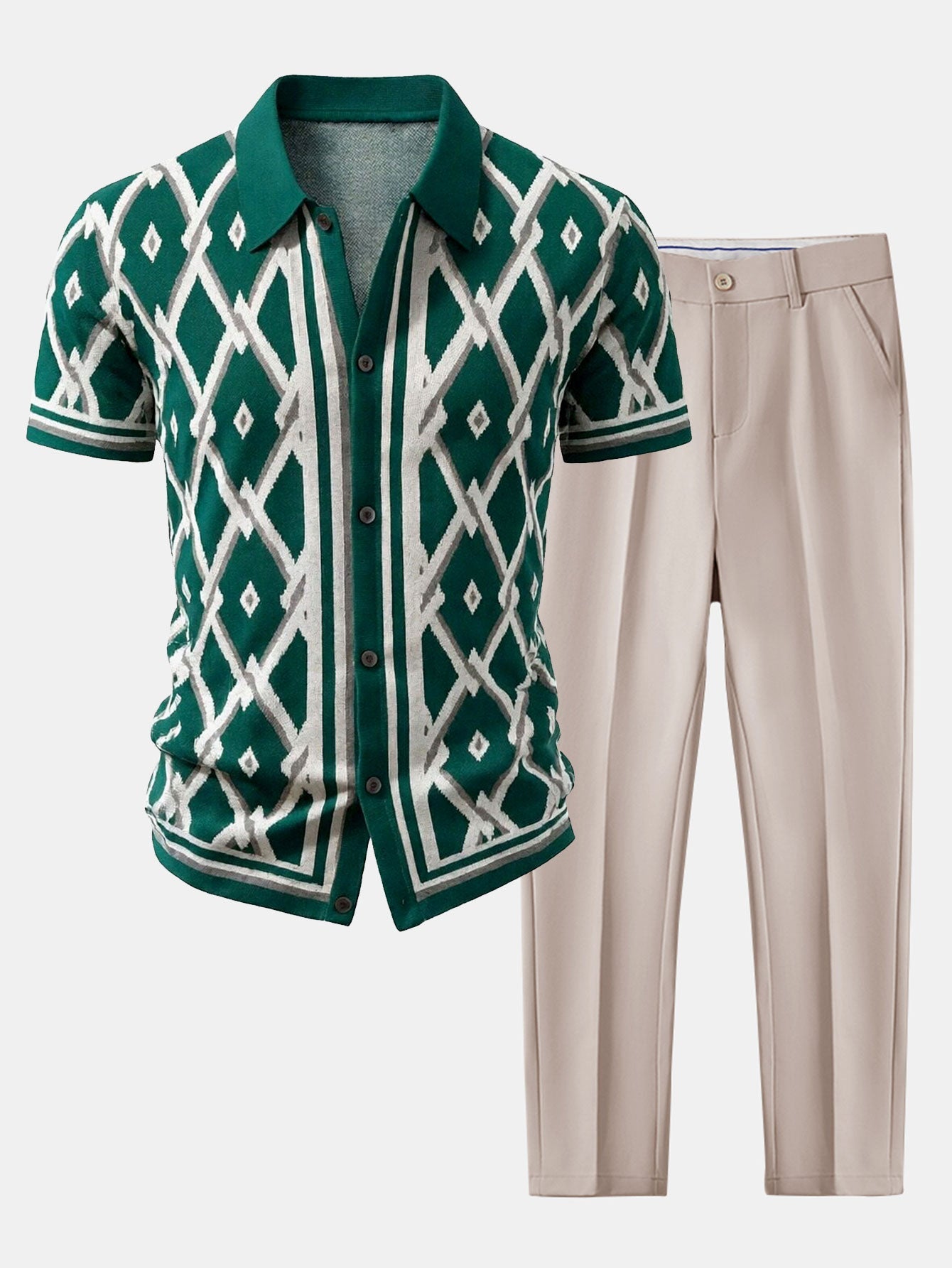 Men’s Viscose Knit Shirt and Tapered Trousers Set – Smart Casual Summer Outfit