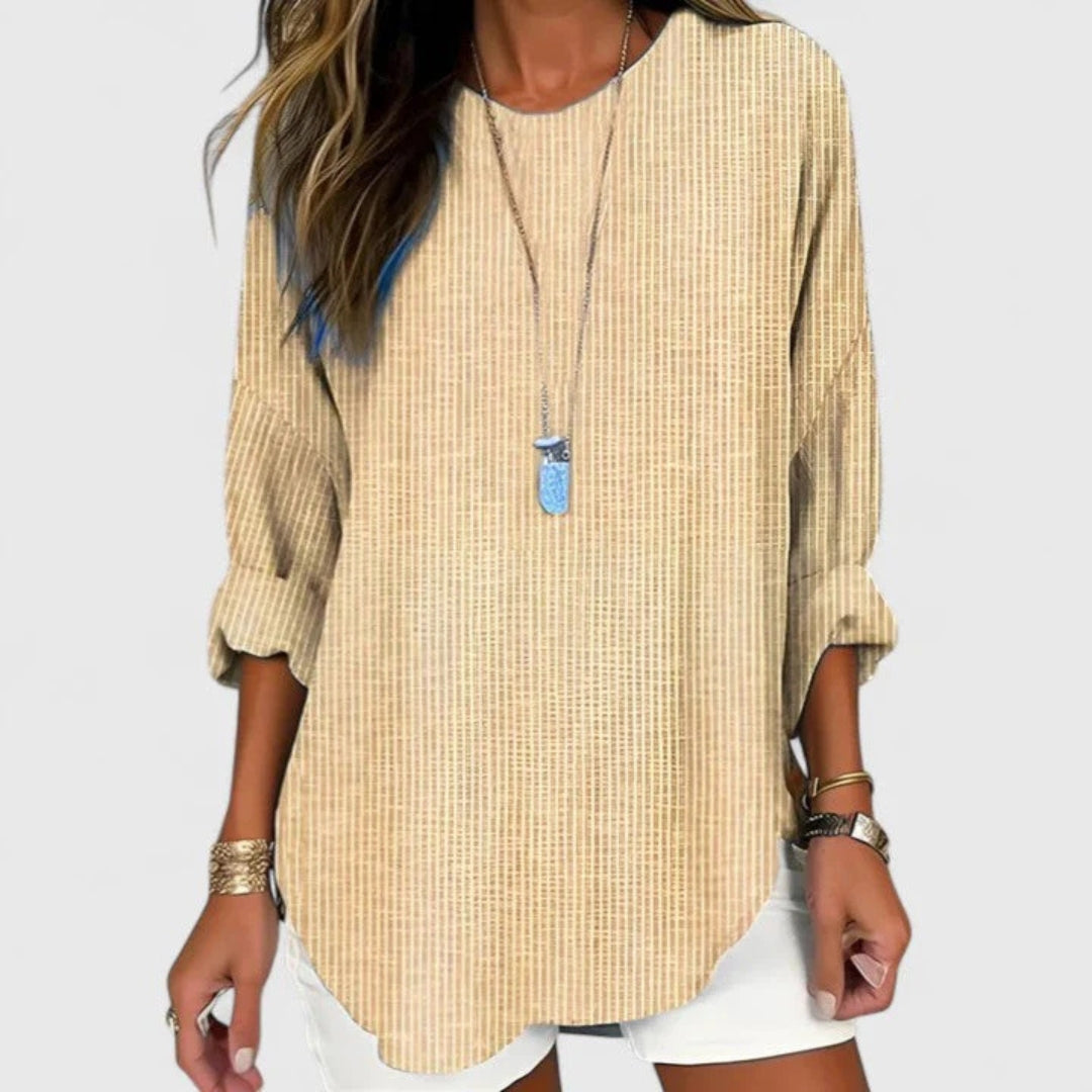 Blusa da donna a righe dal taglio morbido – Top estivo a maniche a tre quarti per tutti i giorni
