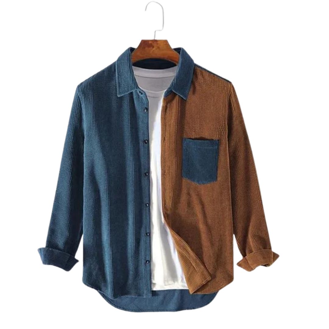 Camisa holgada de pana para hombre con bolsillo en el pecho – Prenda informal de manga larga para el otoño