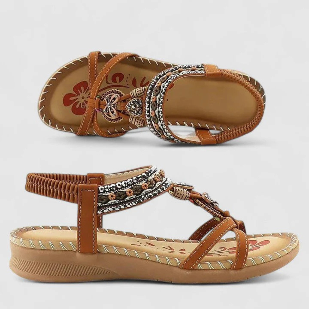 Women’s Embellished Strappy Sandals – Flat Open-Toe Shoes for Summer Wear