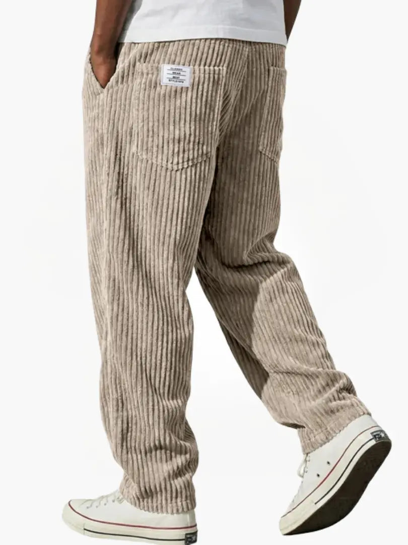 Herre afslappede kordfløjlsbukser med snøre, hverdags pasform