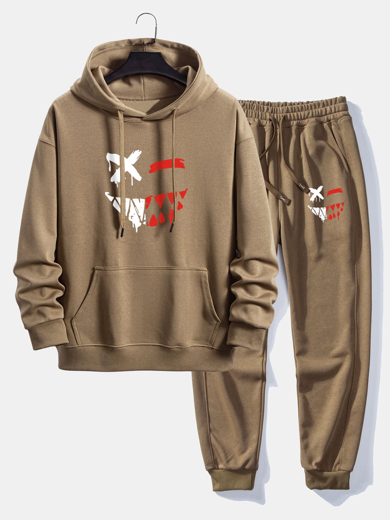 Men’s Casual Two-Piece Tracksuit – Cotton Blend Printed Hoodie with Joggers