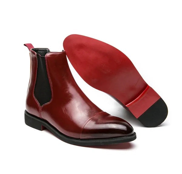 Polierte Chelsea-Boots für Herren – spitz zulaufendes Knöcheldesign mit elastischen Seiteneinsätzen und niedrigem Absatz