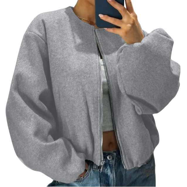 Lässige Bomberjacke mit Reißverschluss für Damen – Kurze Freizeitjacke für alltägliche Streetwear und die Übergangszeit