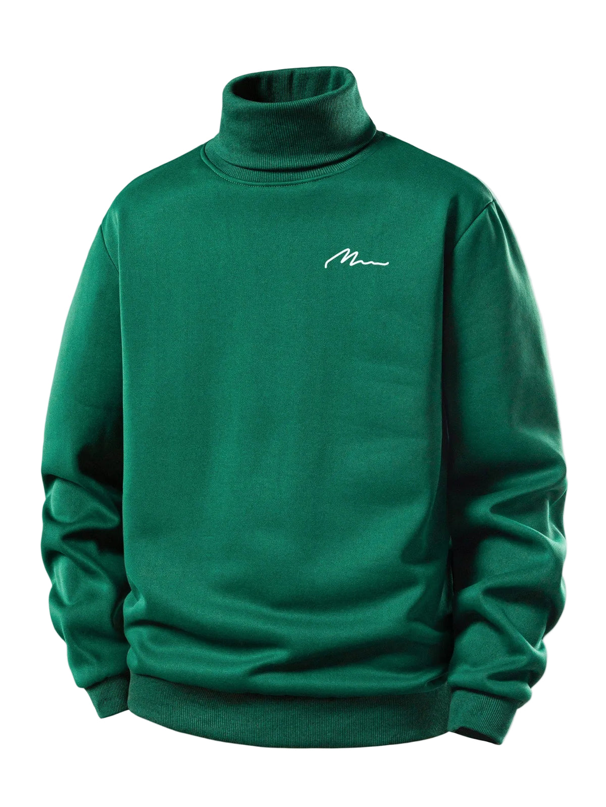 Bluză sport pentru bărbați cu interior căptușit cu fleece pufos, guler înalt rulat și imprimeu minimalist pe piept - croială normală, călduroasă, stil casual, pentru toamnă și iarnă