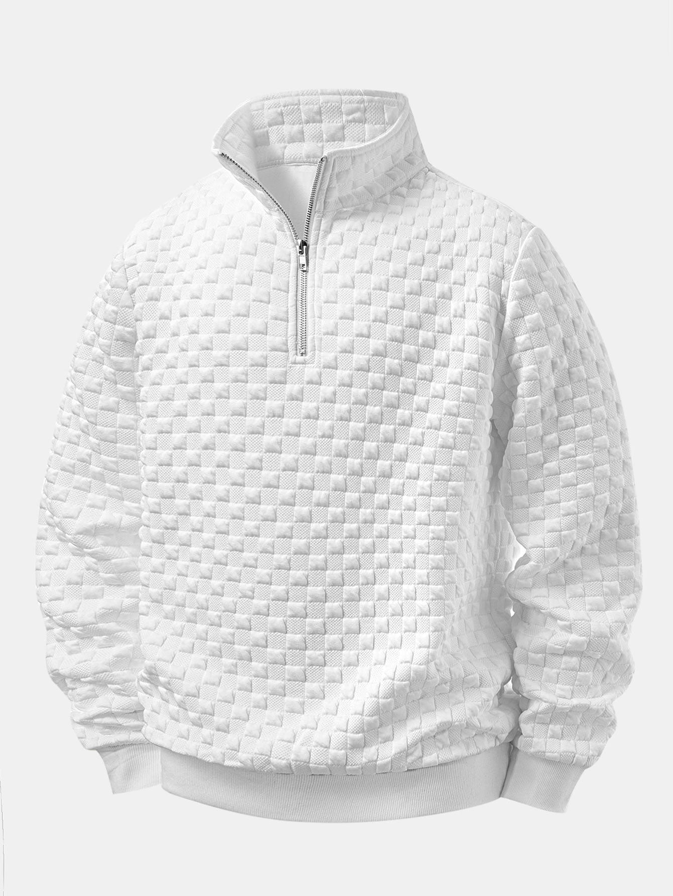 Sweat-shirt homme en jacquard à col zippé – couche texturée à coupe standard pour les week-ends d’automne