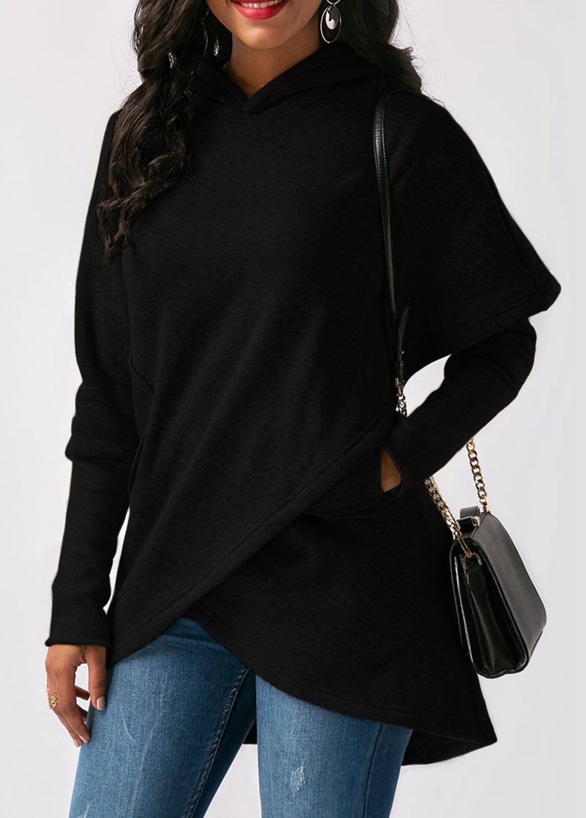 Women’s Asymmetric Longline Hoodie – Layered Wrap-Front Style for Casual Autumn Winter Days and Everyday WearWomen’s Asymmetric Longline Hoodie – Layered Wrap-Front Style for Casual Autumn Winter Days and Everyday Wear