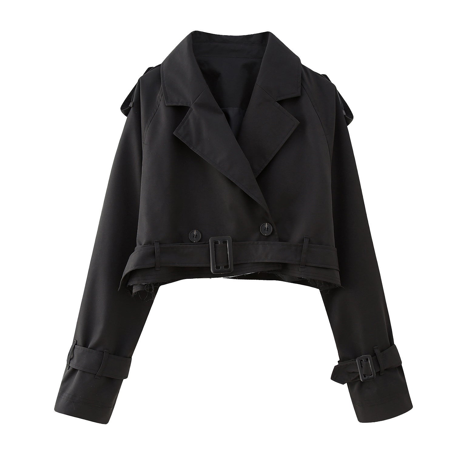 Damebælte Cropped Trench Coat – Struktureret overgangslag til by- og kontorbrug