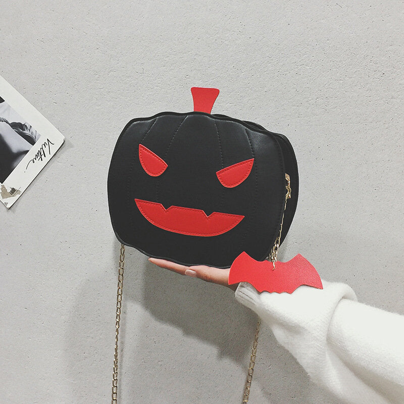 Bolso bandolera de calabaza de Halloween para mujer – Bolso novedoso con diseño de personaje y correa de cadena para el hombro