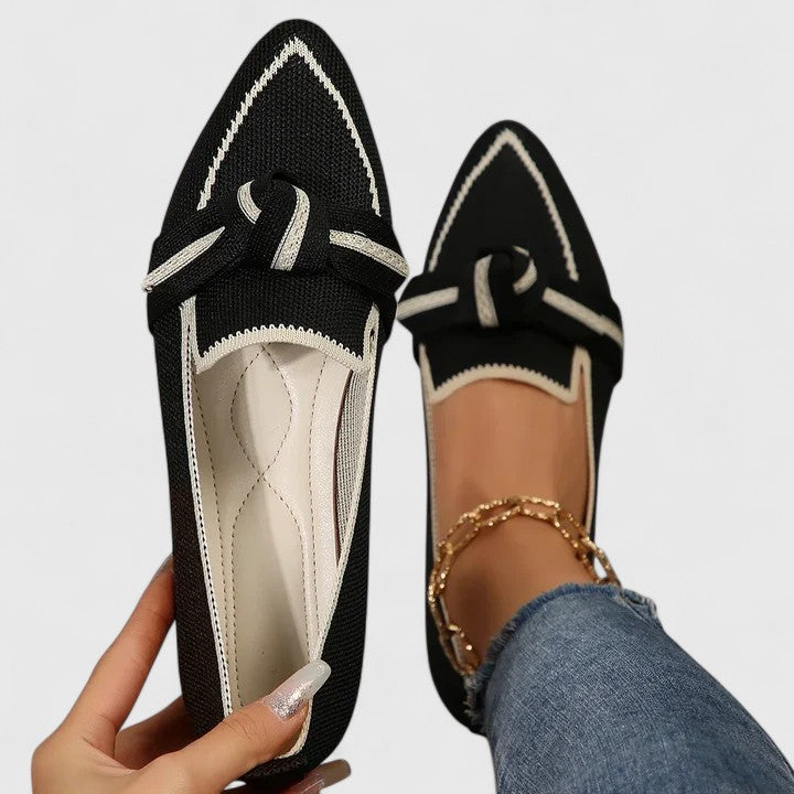 Damespidsede loafers med knudedetalje, afslappede flade sko