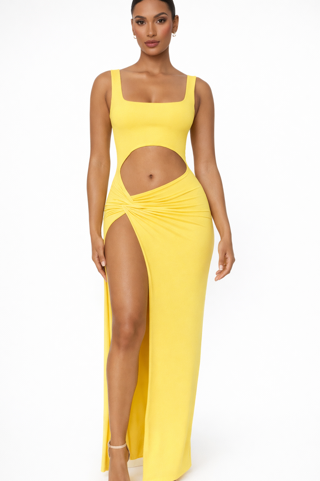 Women’s Cut Out Maxi Dress High Split Sculpted Fit