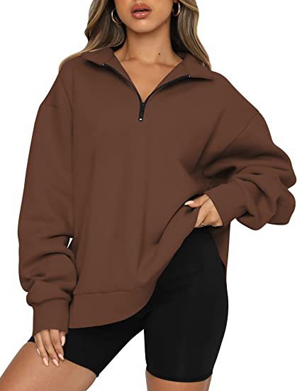 Sudadera extragrande para mujer con cuello y media cremallera – Prenda holgada de manga larga para llevar a capas a diario