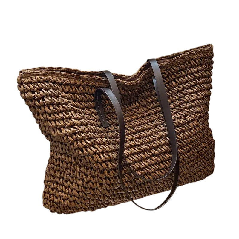 Women’s Woven Beach Tote Bag – Spacious Shoulder Bag for Holidays and Summer Travel