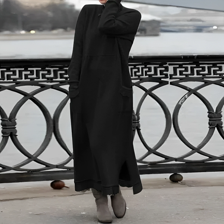 Robe longue en maille à manches longues pour femme – Style décontracté à col montant pour l’automne et l’hiver