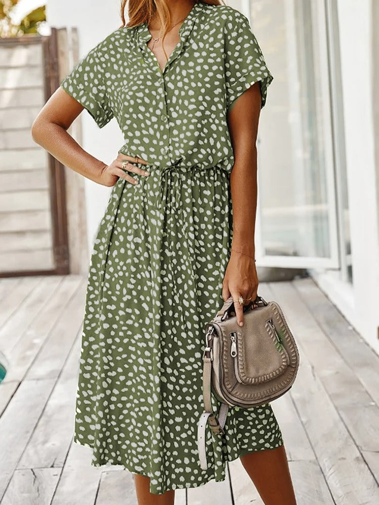 Abito Estivo Midi da Donna con Vita Regolabile, Leggero, Stampato, Casual, Elegante, Perfetto per le Vacanze