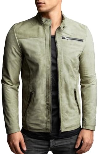 Men’s Vintage Leather Stand-Collar Jacket – Slim-Fit Zip-Up Short Layer with Zipped Pockets for Autumn Travel Weekend Smart Casual City Wear and Everyday Styling