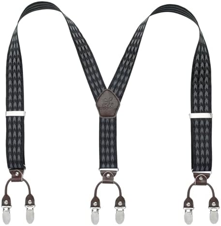 Men’s Checked Y-Back Braces – Adjustable Six-Clip Suspenders for Smart and Formal Styling