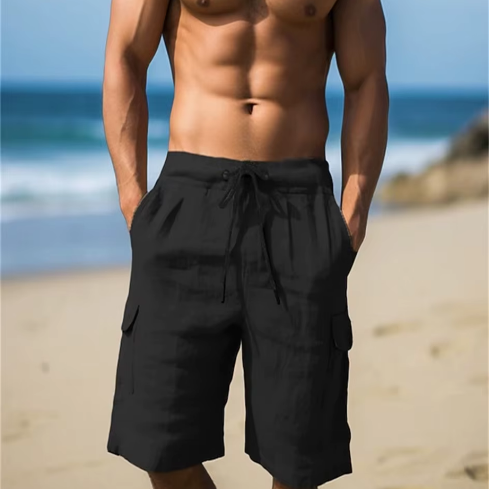 Men’s Linen Cargo Shorts – Relaxed Drawstring Summer Style for Warm-Weather Wear