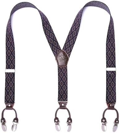 Men’s Checked Y-Back Braces – Adjustable Six-Clip Suspenders for Smart and Formal Styling