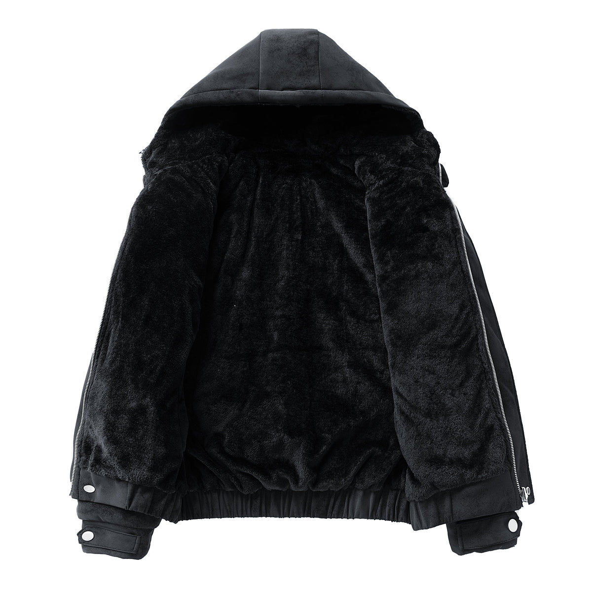 Men's Faux Suede Hooded Winter Jacket with Teddy Fleece Lining – Relaxed Fit Zip-Up Casual Outerwear