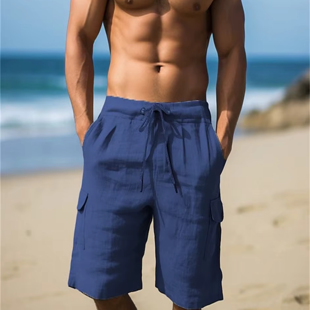 Men’s Linen Cargo Shorts – Relaxed Drawstring Summer Style for Warm-Weather Wear
