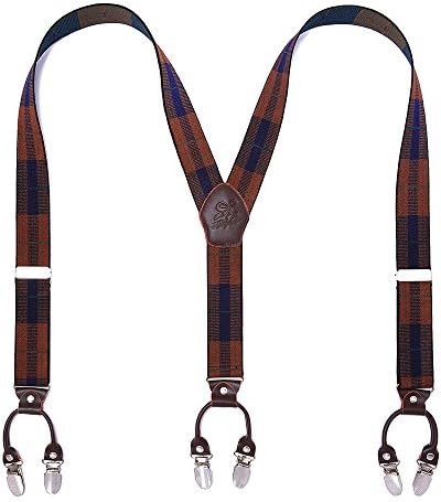 Men’s Checked Y-Back Braces – Adjustable Six-Clip Suspenders for Smart and Formal Styling
