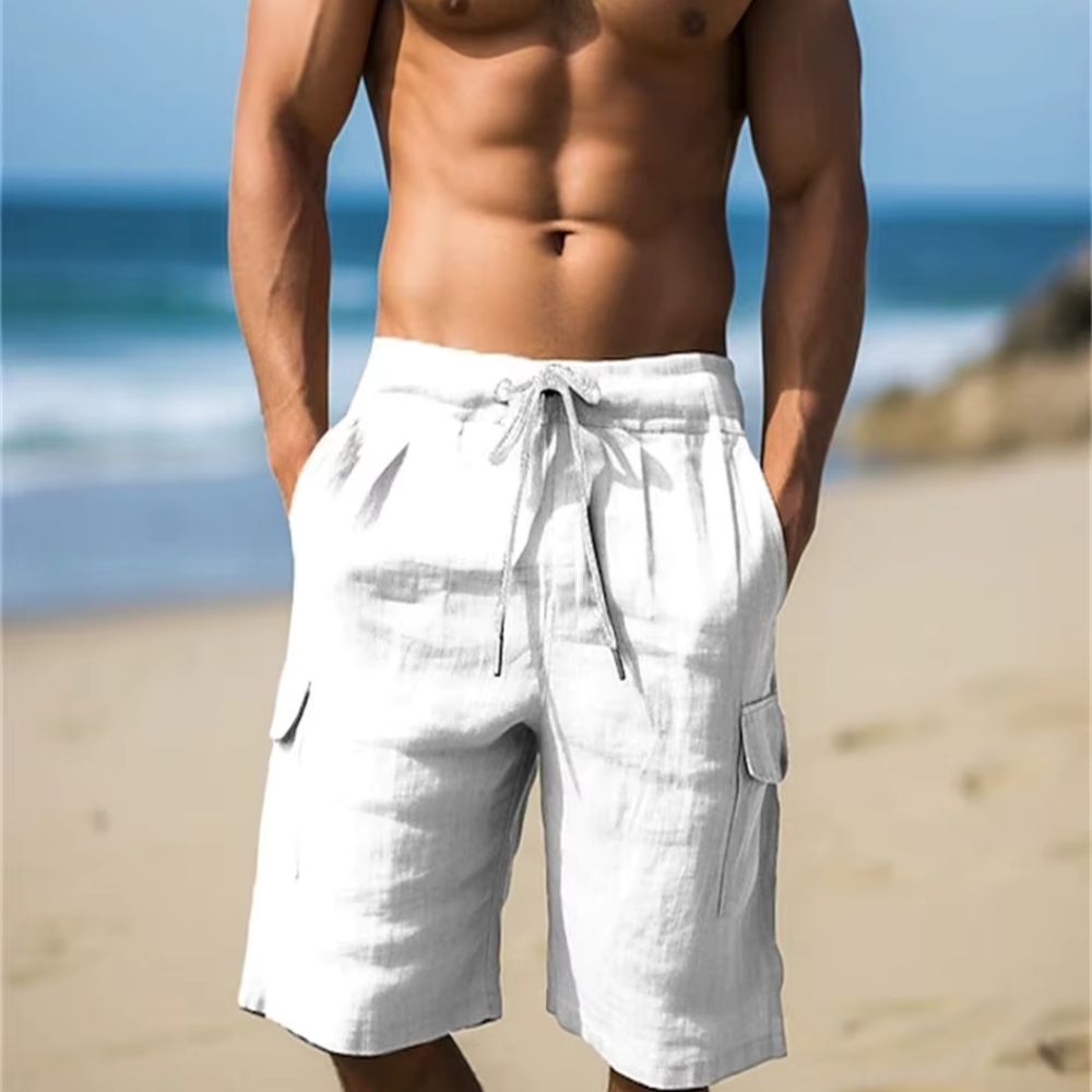 Men’s Linen Cargo Shorts – Relaxed Drawstring Summer Style for Warm-Weather Wear