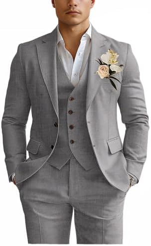 Men’s Linen-Blend Three-Piece Suit – Slim Wedding Tailoring for Summer Events