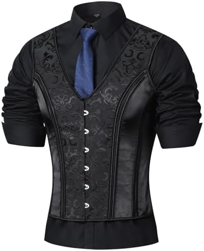 Victoriaans gotisch korsetgilet voor heren - vintage vest van brokaat met vetersluiting en gevormde taille voor formele evenementen en steampunkcosplay
