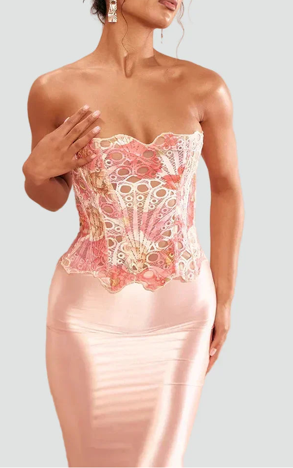Elegante strapless kanten bustiertop voor dames met korsetachtige snit – Getailleerd mouwloos model voor de zomer en avondkleding