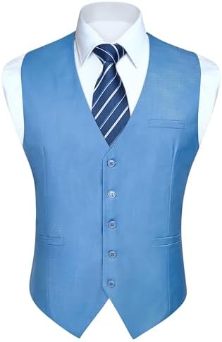 Chaleco formal liso para hombre con cuello en V y bolsillos de ribete - Chaleco de traje clásico con botones para bodas y vestimenta de negocios
