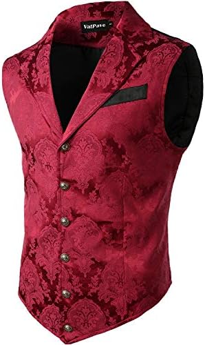 Vestă formală jacquard pentru bărbați - vestă croită ornamentată, cu un singur rând de nasturi și guler cu rever, pentru nunți, petreceri, evenimente de seară, stil steampunk și ținute elegante pentru ocazii speciale