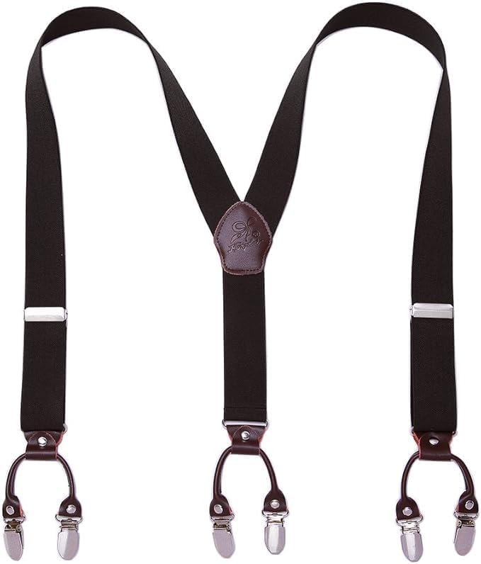Men’s Checked Y-Back Braces – Adjustable Six-Clip Suspenders for Smart and Formal Styling