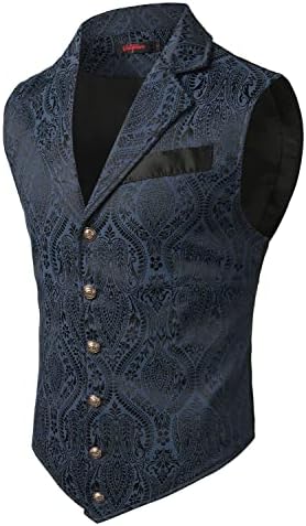Vestă formală jacquard pentru bărbați - vestă croită ornamentată, cu un singur rând de nasturi și guler cu rever, pentru nunți, petreceri, evenimente de seară, stil steampunk și ținute elegante pentru ocazii speciale