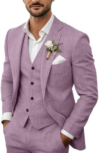 Fato de linho leve de três peças para homem – conjunto de verão de corte elegante para casamentos e eventos formais