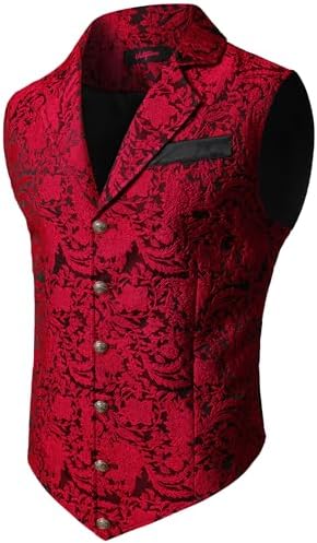 Vestă formală jacquard pentru bărbați - vestă croită ornamentată, cu un singur rând de nasturi și guler cu rever, pentru nunți, petreceri, evenimente de seară, stil steampunk și ținute elegante pentru ocazii speciale