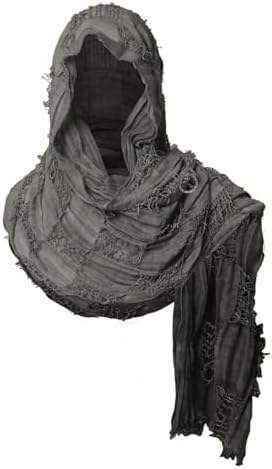 Mantella medievale gotica da uomo con cappuccio e spalle - Sciarpa drappeggiata effetto vissuto con spilla decorativa per cosplay di Halloween e costumi fantasy