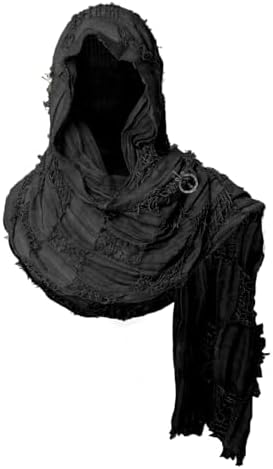 Pánská středověká gotická pláštěnka přes ramena s kapucí – obnošená splývavá šála s ozdobnou broží na Halloween, cosplay a fantasy kostýmy
