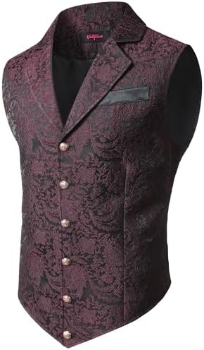 Vestă formală jacquard pentru bărbați - vestă croită ornamentată, cu un singur rând de nasturi și guler cu rever, pentru nunți, petreceri, evenimente de seară, stil steampunk și ținute elegante pentru ocazii speciale