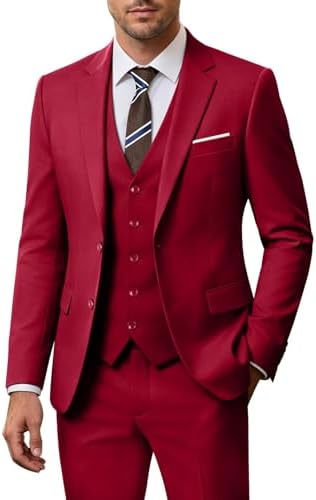 Fato de casamento de três peças para homem – corte justo com dois botões para eventos formais