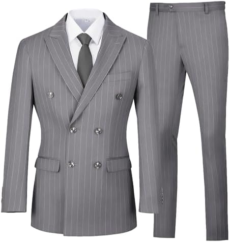 Men’s Double-Breasted Pinstripe Three-Piece Suit – Tailored Formal Set for Weddings and Business