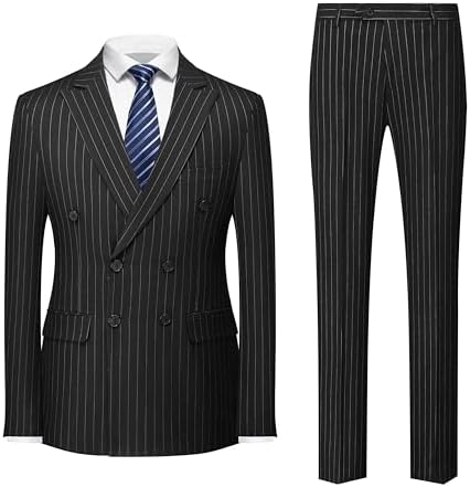 Men’s Double-Breasted Pinstripe Suit Set – Slim Formal Tailoring for Business and Weddings